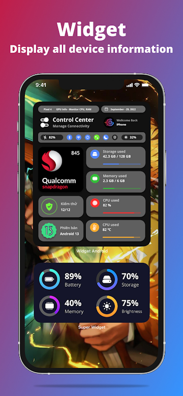 G-CPU widget dashboard with device stats